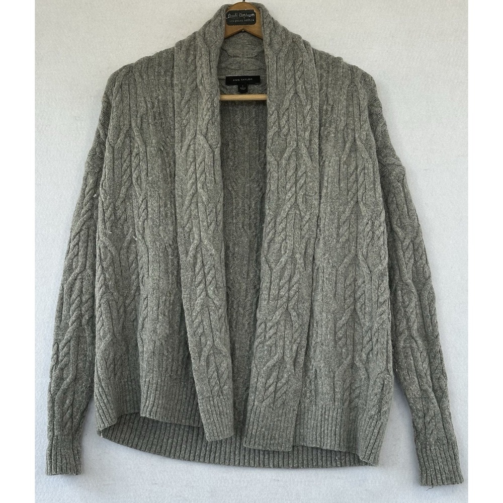 Ann Taylor Cardigan Alpaca Wool Cable Knit Womens S Gray Excellent